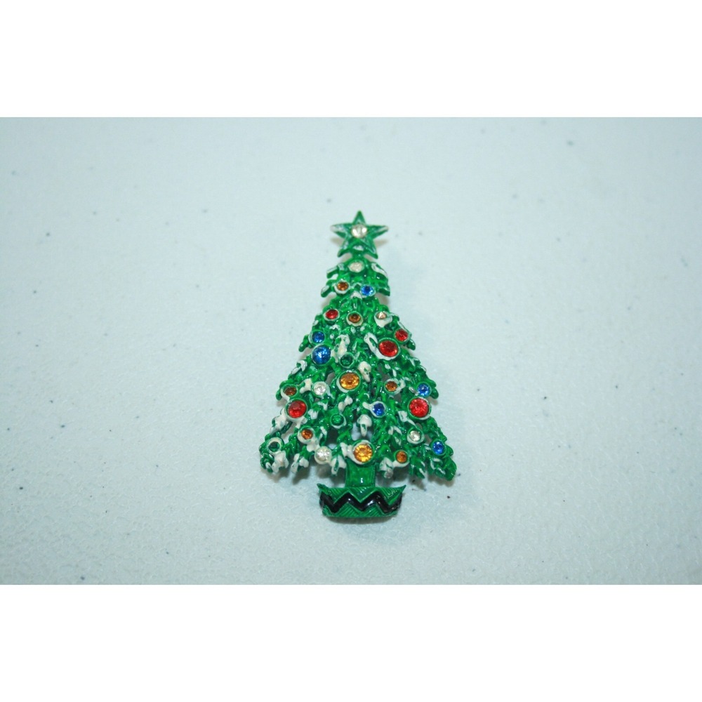 Vintage Christmas‎ Tree Holiday Multi-color Rhinestone Brooch Pin 2"
